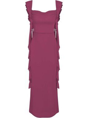 🆕 Women's Rose Pink Ruffle Sleeveless Mesh Formal Wedding Maxi Dress